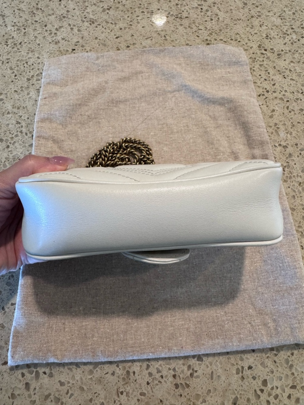 Gucci Cream GG Marmont Chevron super Mini Shoulder Bag with Gold Hardware - Picture 8 of 12